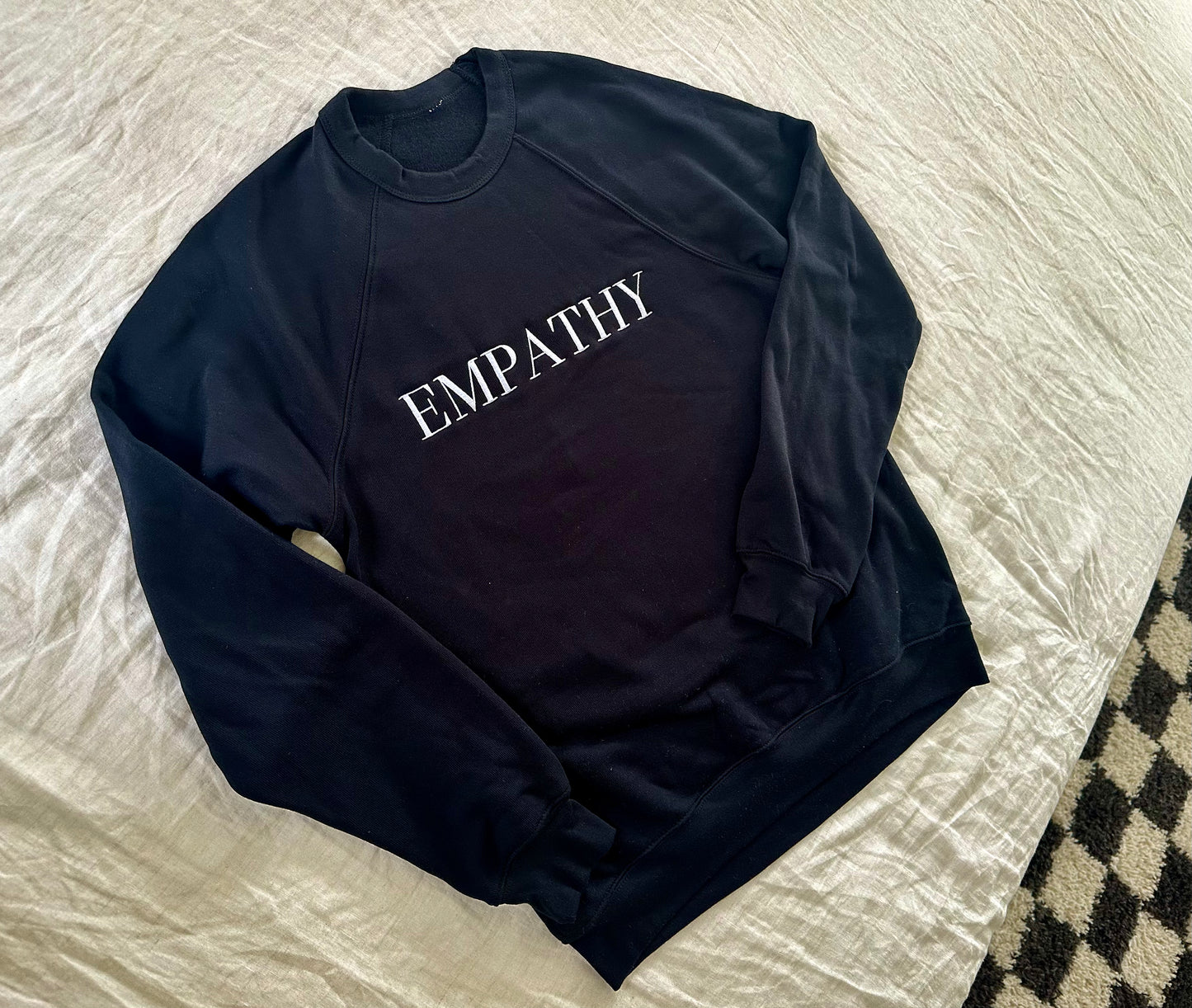 Empathy Black Crewneck with White Embroidery/Print