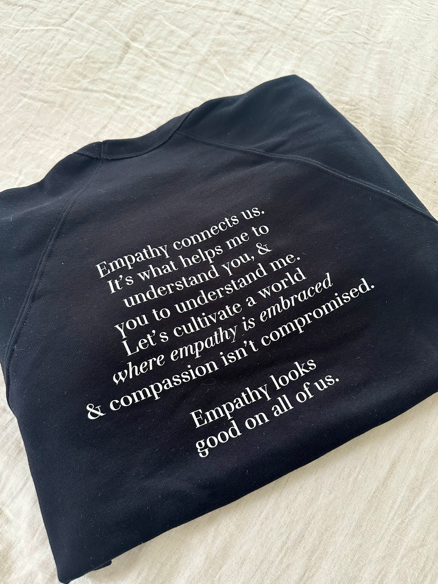 Empathy Black Crewneck with White Embroidery/Print